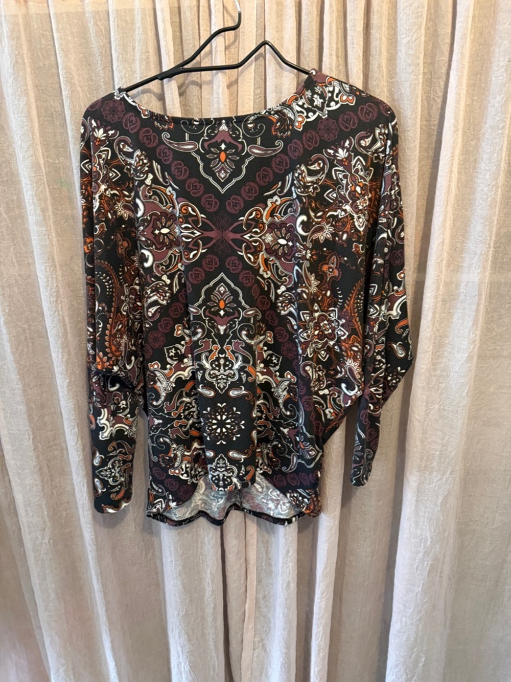 LuLaRoe Long-Sleeve Paisley Top in Black, Brown and Cream
